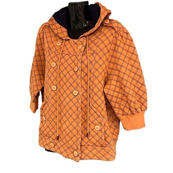 Marc by Marc Jacobs Orange & Blue Quilted Checker Print Short Sleeve Hooded Swea - Picture 2 of 10